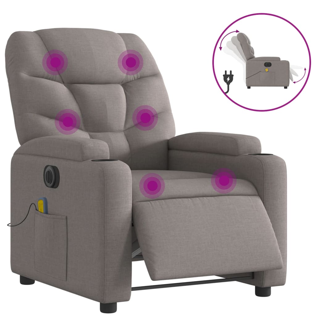 vidaXL Fotoliu electric de masaj rabatabil, gri taupe, textil