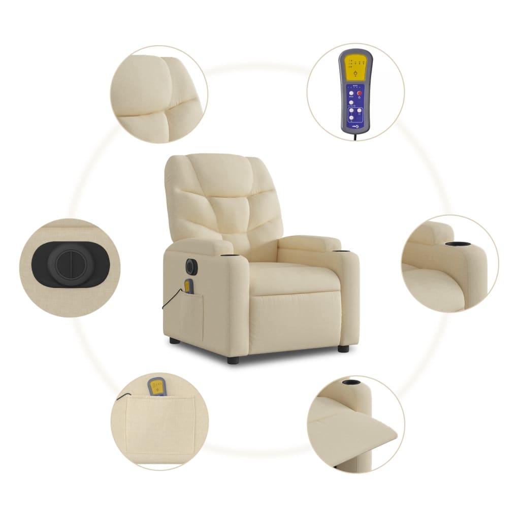 vidaXL Fotoliu electric de masaj rabatabil, crem, textil