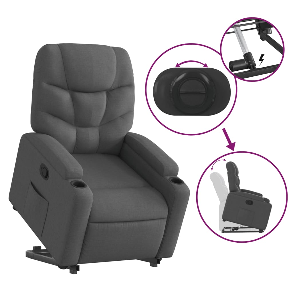vidaXL Fotoliu rabatabil cu ridicare pe verticală, gri închis, textil