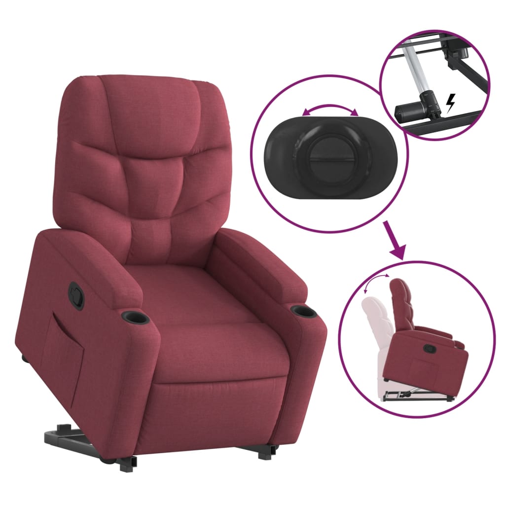 vidaXL Fotoliu rabatabil cu ridicare, roșu vin, material textil