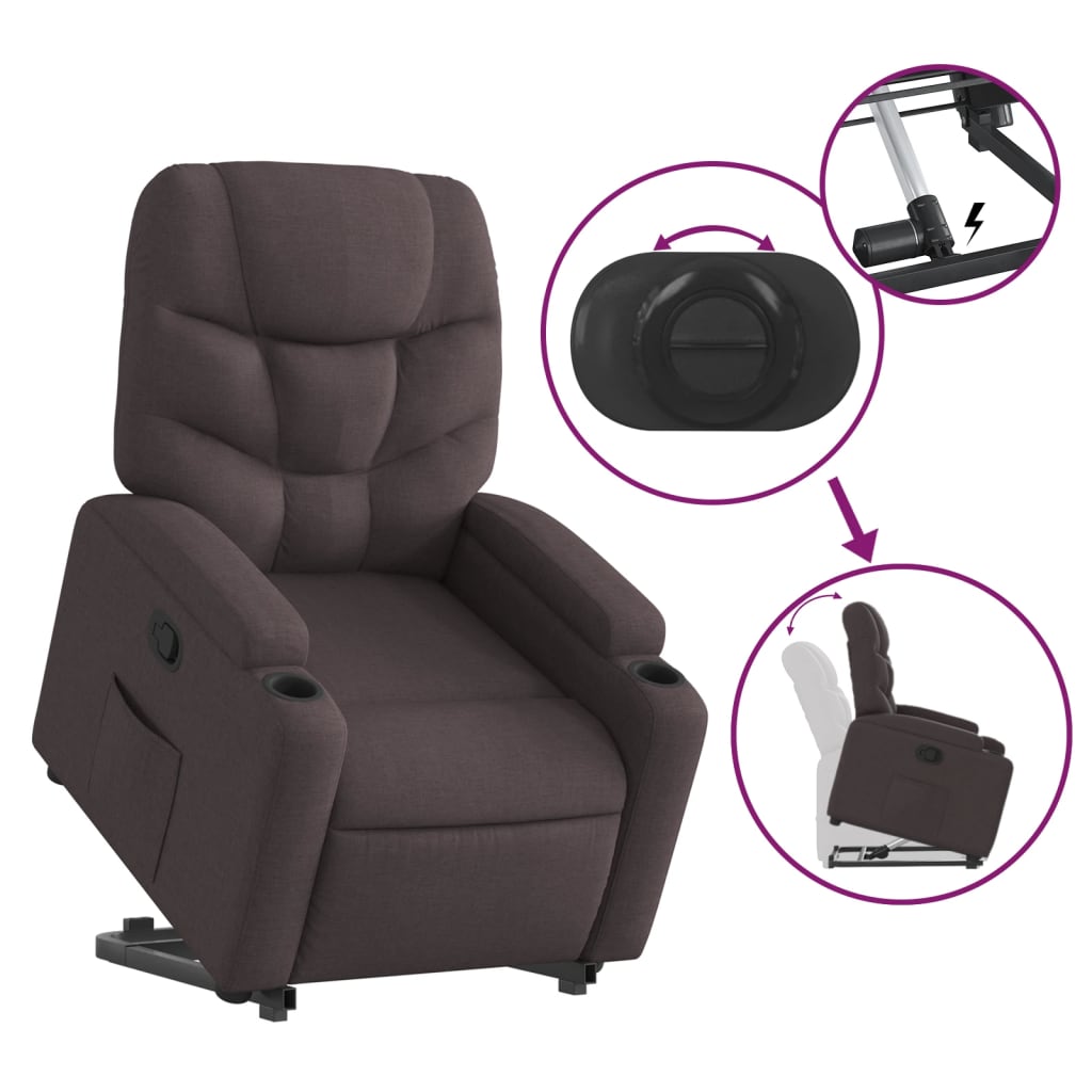 vidaXL Fotoliu rabatabil cu ridicare pe verticală, maro închis, textil