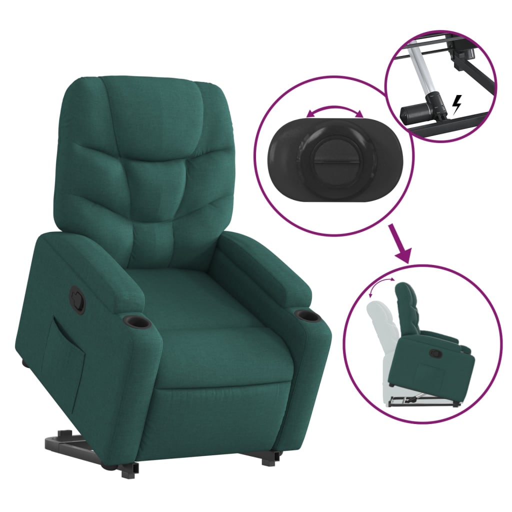 vidaXL Fotoliu rabatabil ridicare pe verticală, verde închis, textil vidaXL Fotoliu rabatabil ridicare pe verticală, verde închis, textil