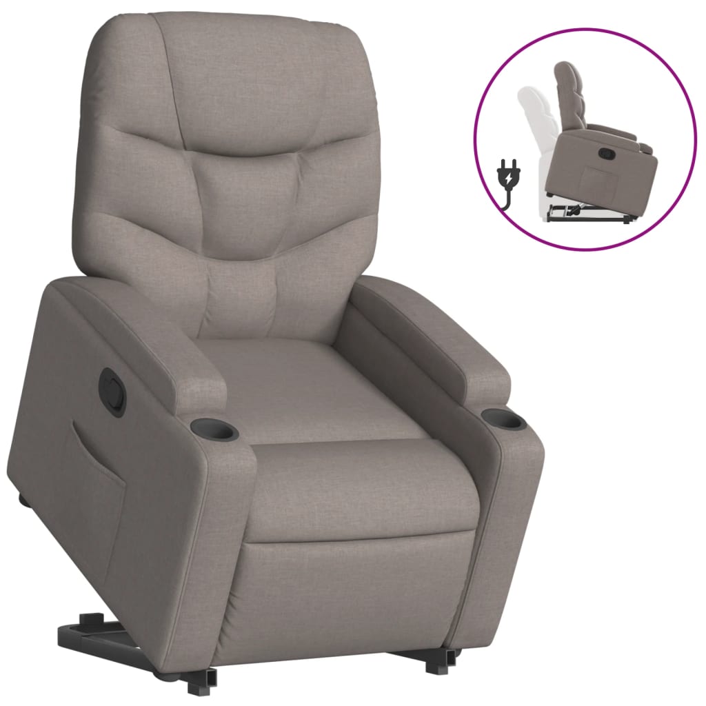 vidaXL Fotoliu rabatabil cu ridicare pe verticală, gri taupe, textil vidaXL Fotoliu rabatabil cu ridicare pe verticală, gri taupe, textil