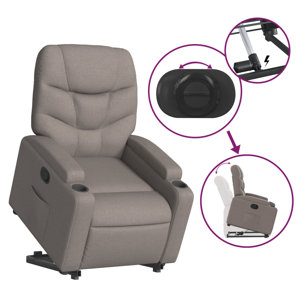 vidaXL Fotoliu rabatabil cu ridicare pe verticală, gri taupe, textil vidaXL Fotoliu rabatabil cu ridicare pe verticală, gri taupe, textil