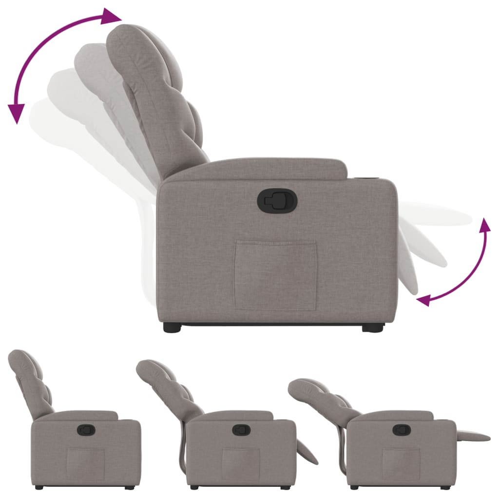 vidaXL Fotoliu rabatabil cu ridicare pe verticală, gri taupe, textil vidaXL Fotoliu rabatabil cu ridicare pe verticală, gri taupe, textil