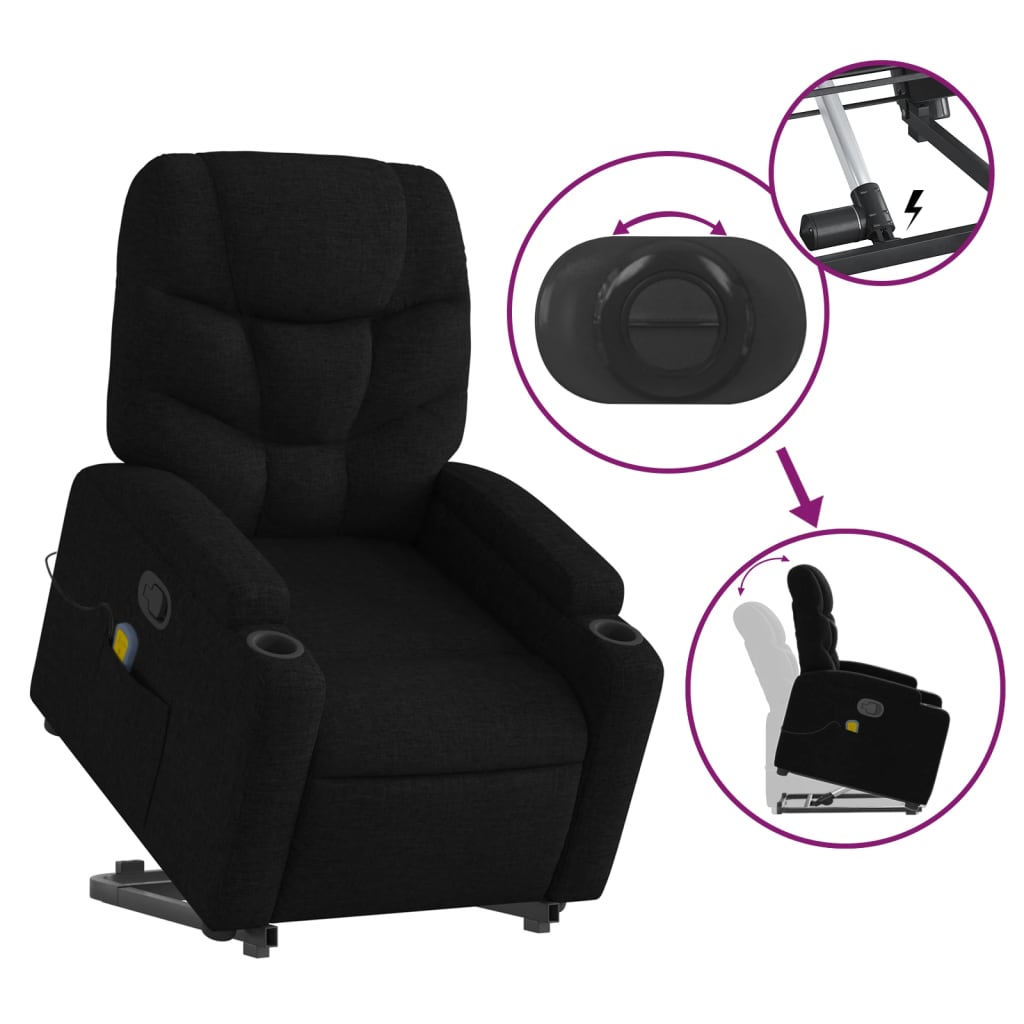 vidaXL Fotoliu rabatabil de masaj, cu ridicare, negru, material textil