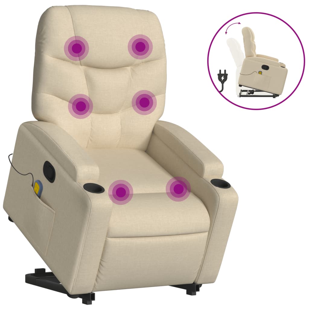 vidaXL Fotoliu masaj rabatabil cu ridicare, crem, material textil