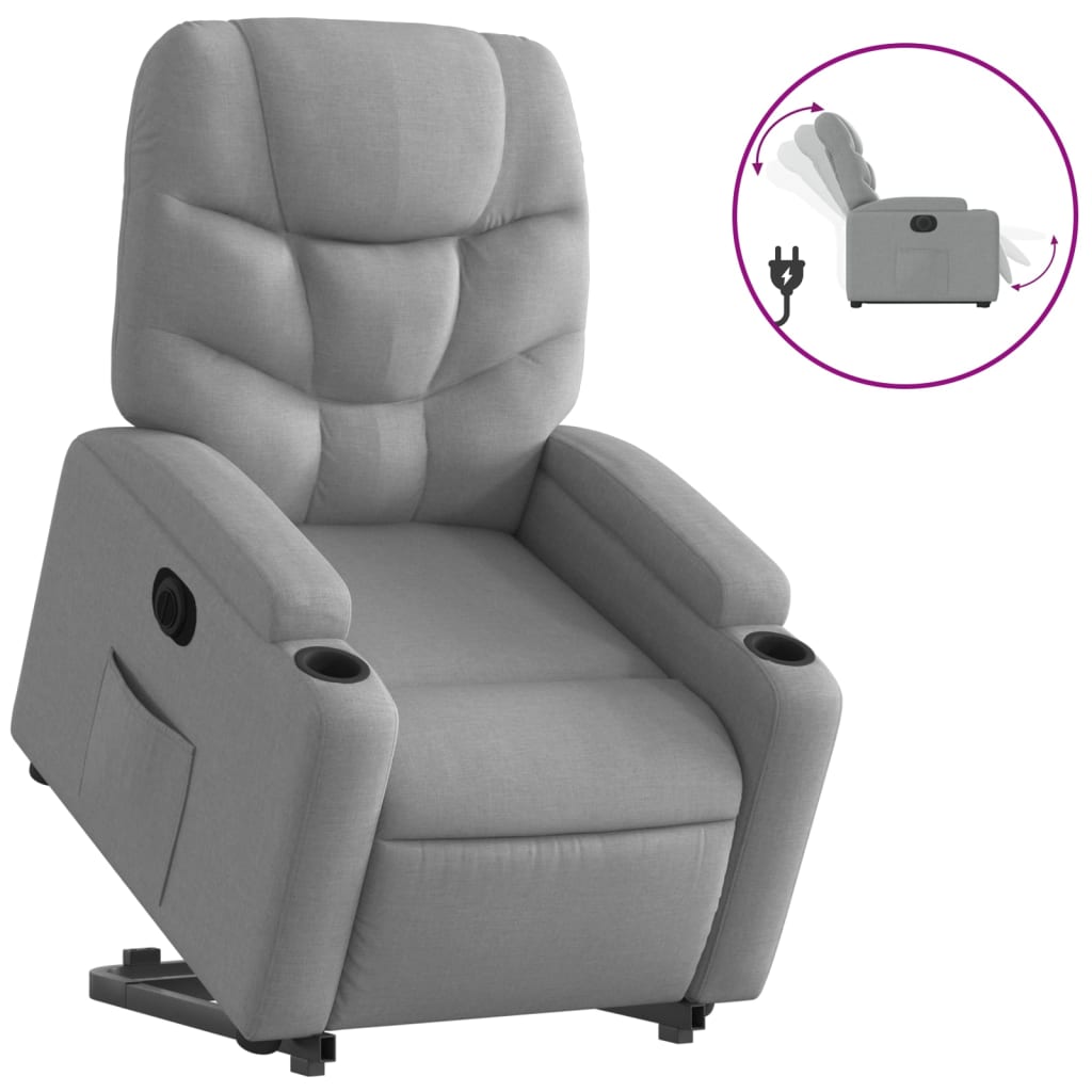 vidaXL Fotoliu electric rabatabil cu ridicare, gri deschis, textil