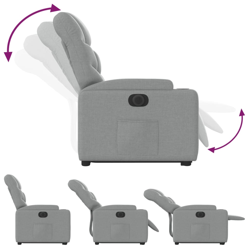 vidaXL Fotoliu electric rabatabil cu ridicare, gri deschis, textil