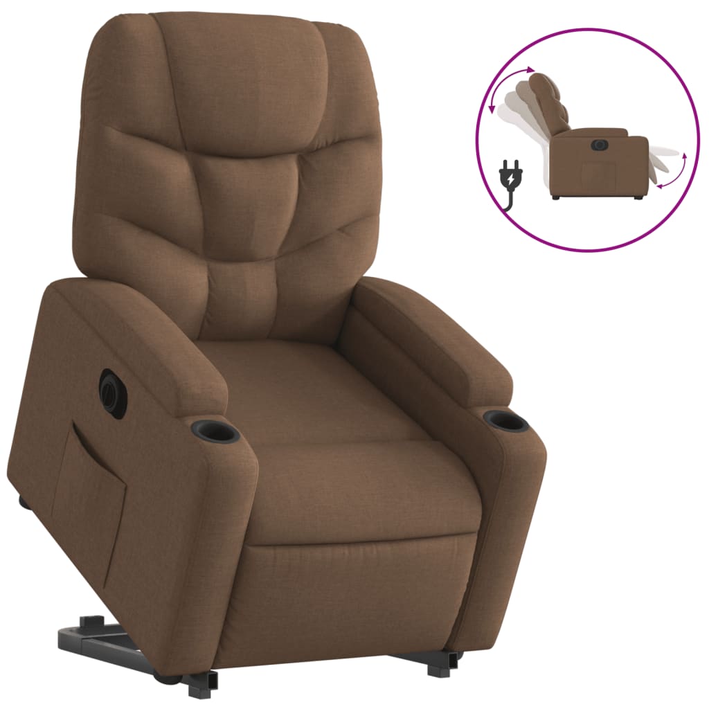 vidaXL Fotoliu electric rabatabil cu ridicare, maro, textil