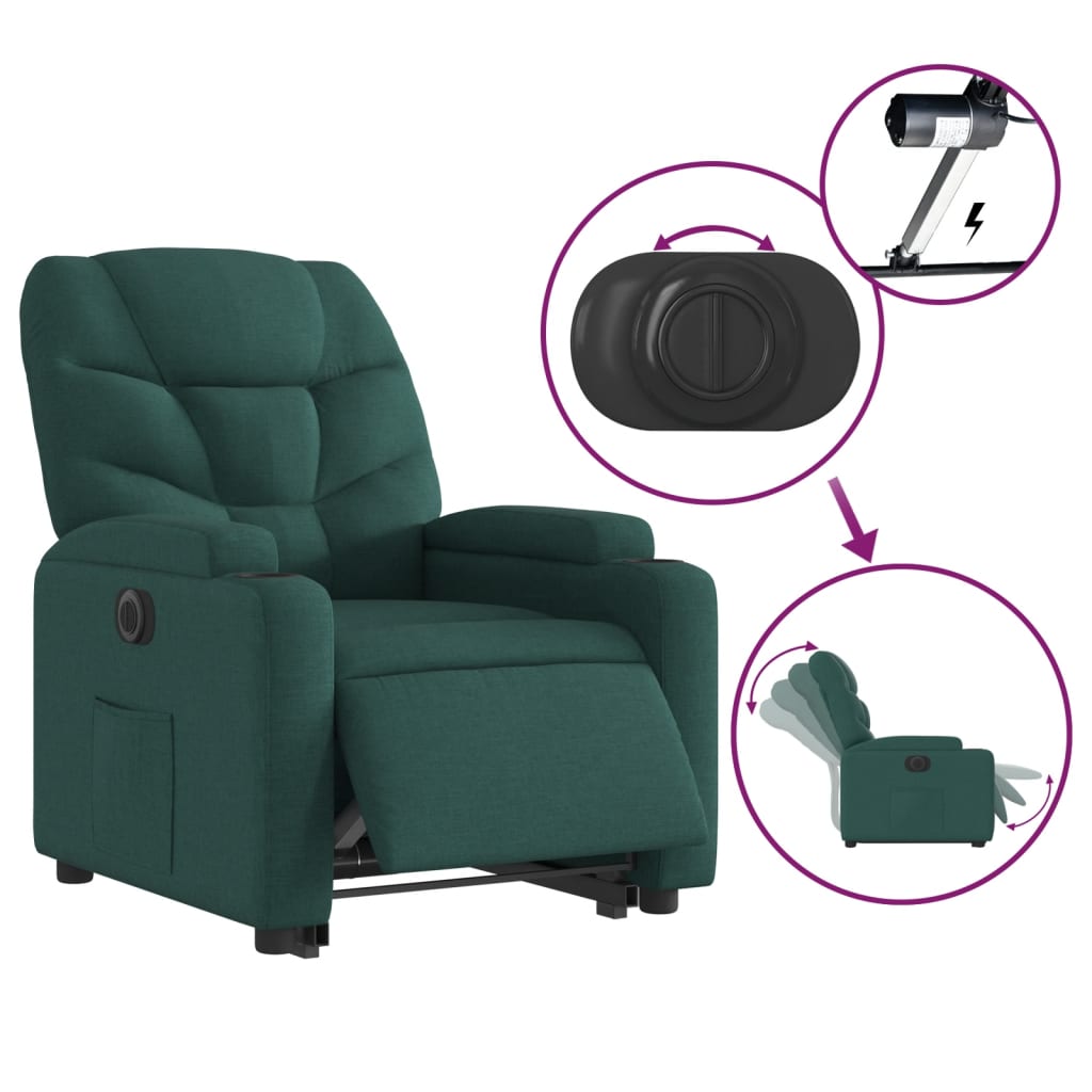 vidaXL Fotoliu electric rabatabil cu ridicare, verde închis, textil