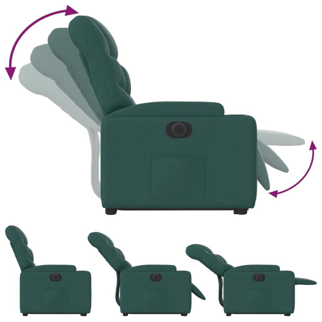 vidaXL Fotoliu electric rabatabil cu ridicare, verde închis, textil