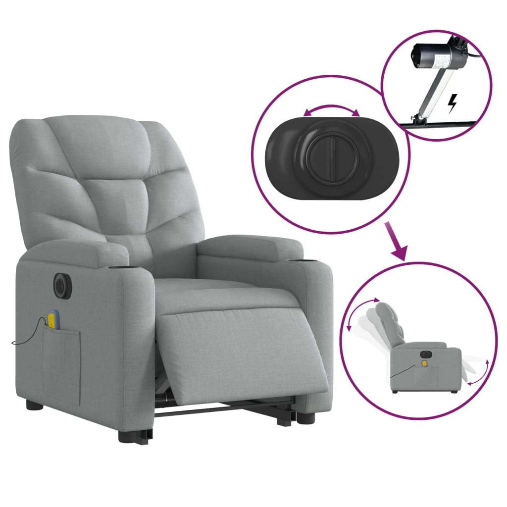 vidaXL Fotoliu electric masaj rabatabil cu ridicare, gri închis textil