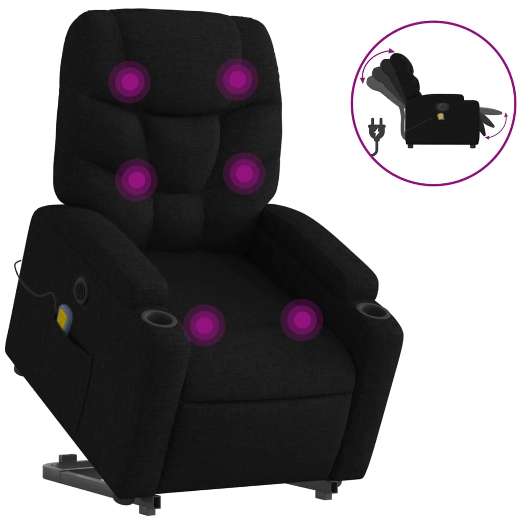 vidaXL Fotoliu electric de masaj rabatabil cu ridicare, negru, textil