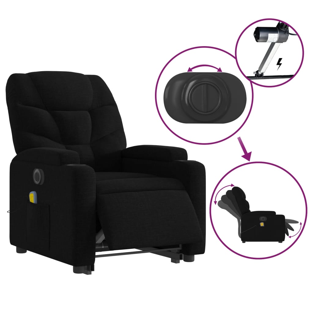 vidaXL Fotoliu electric de masaj rabatabil cu ridicare, negru, textil