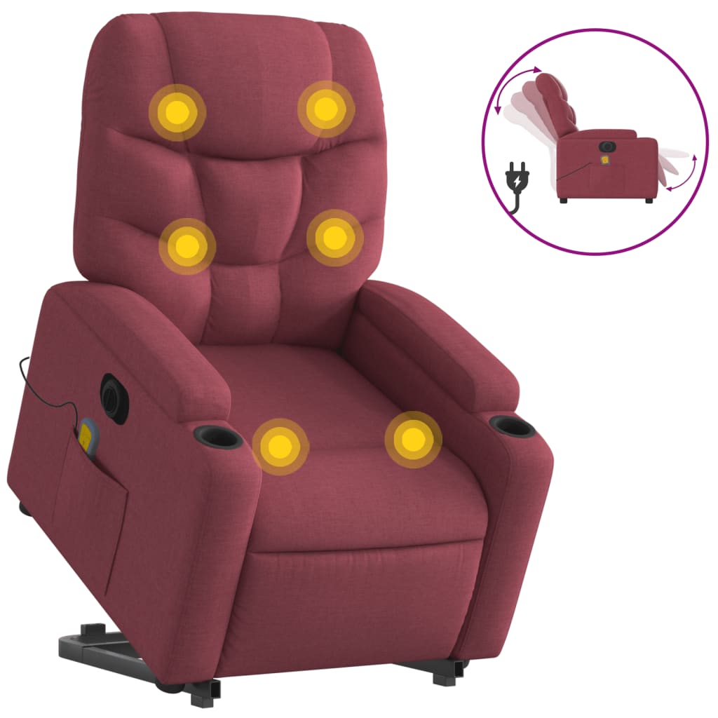 vidaXL Fotoliu de masaj electric rabatabil cu ridicare roșu vin textil