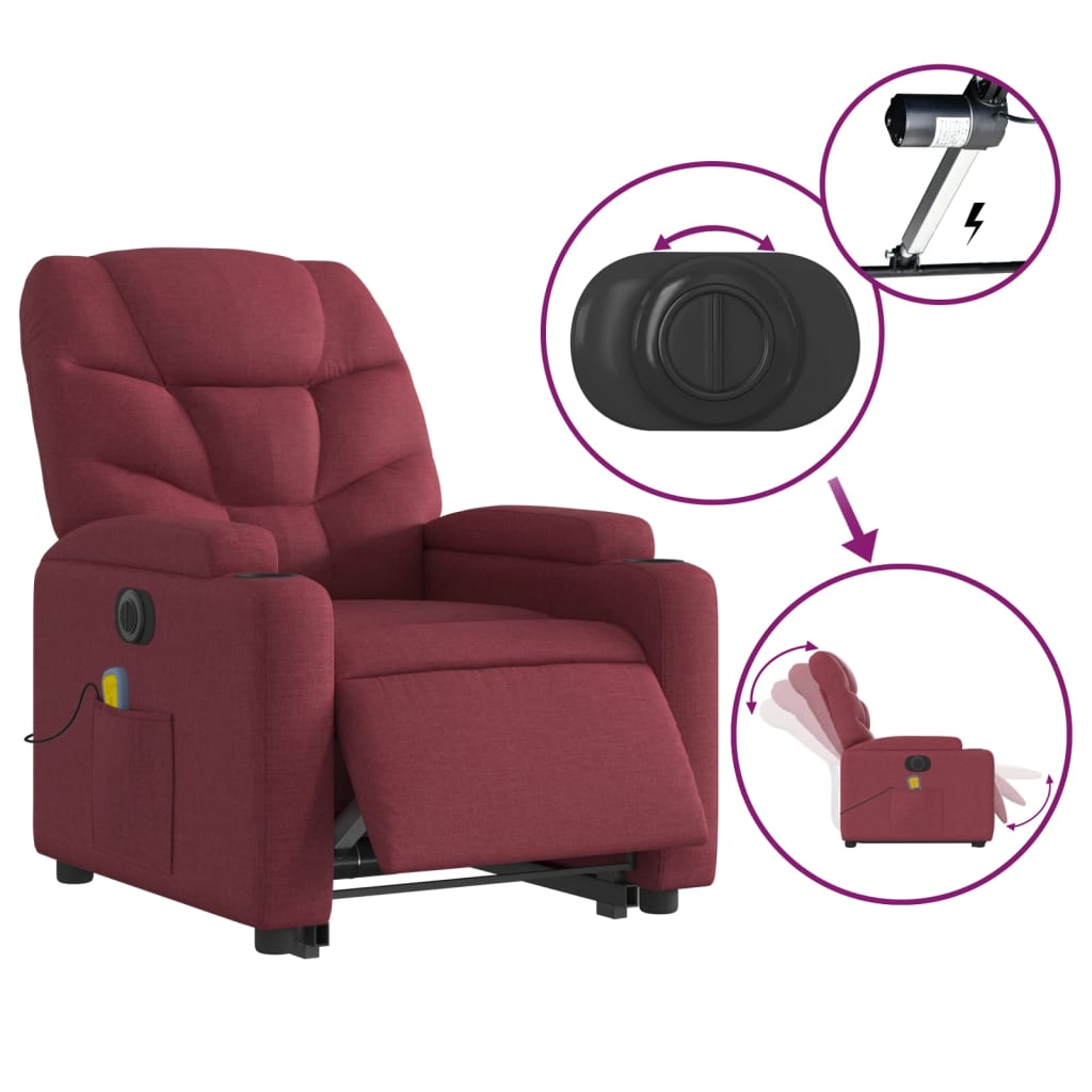 vidaXL Fotoliu de masaj electric rabatabil cu ridicare roșu vin textil