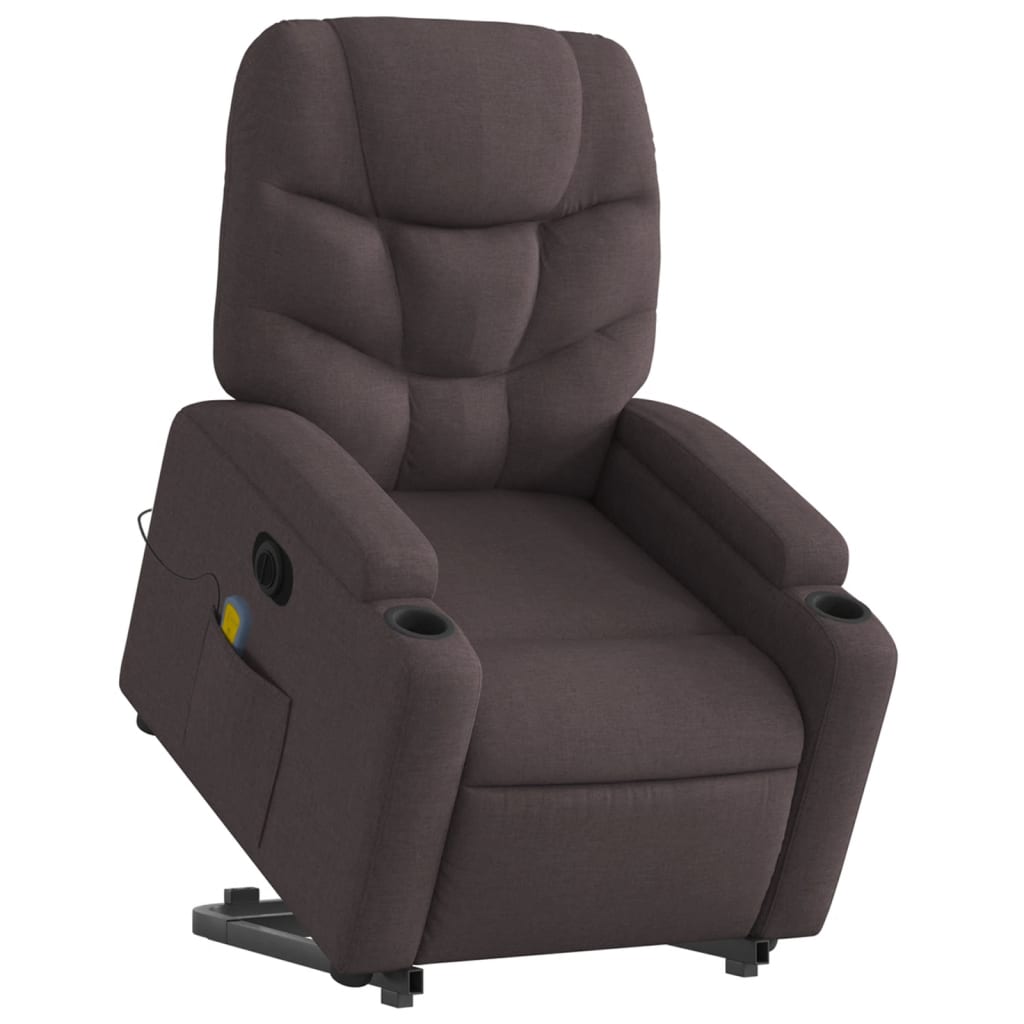 vidaXL Fotoliu electric masaj rabatabil cu ridicare maro închis textil vidaXL Fotoliu electric masaj rabatabil cu ridicare maro închis textil