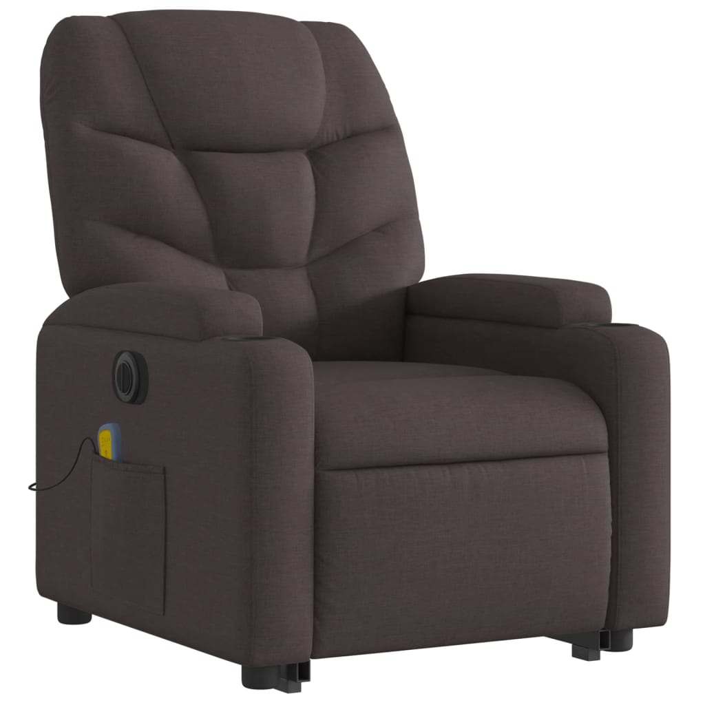 vidaXL Fotoliu electric masaj rabatabil cu ridicare maro închis textil vidaXL Fotoliu electric masaj rabatabil cu ridicare maro închis textil