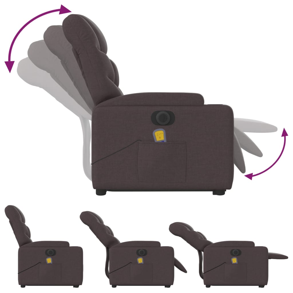 vidaXL Fotoliu electric masaj rabatabil cu ridicare maro închis textil vidaXL Fotoliu electric masaj rabatabil cu ridicare maro închis textil