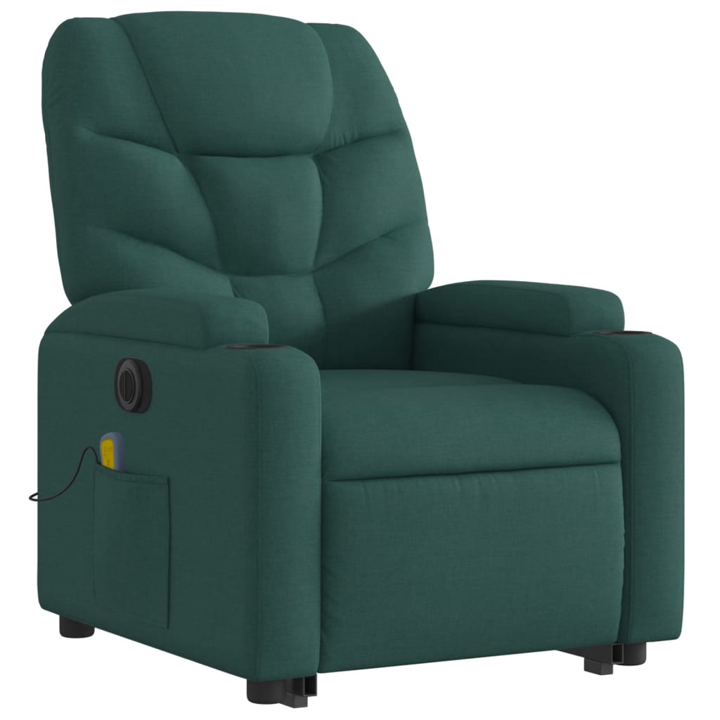 vidaXL Fotoliu electric masaj rabatabil / ridicare verde închis textil