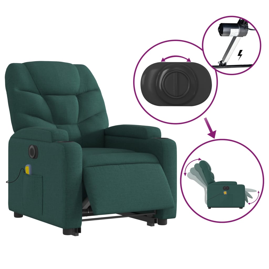 vidaXL Fotoliu electric masaj rabatabil / ridicare verde închis textil