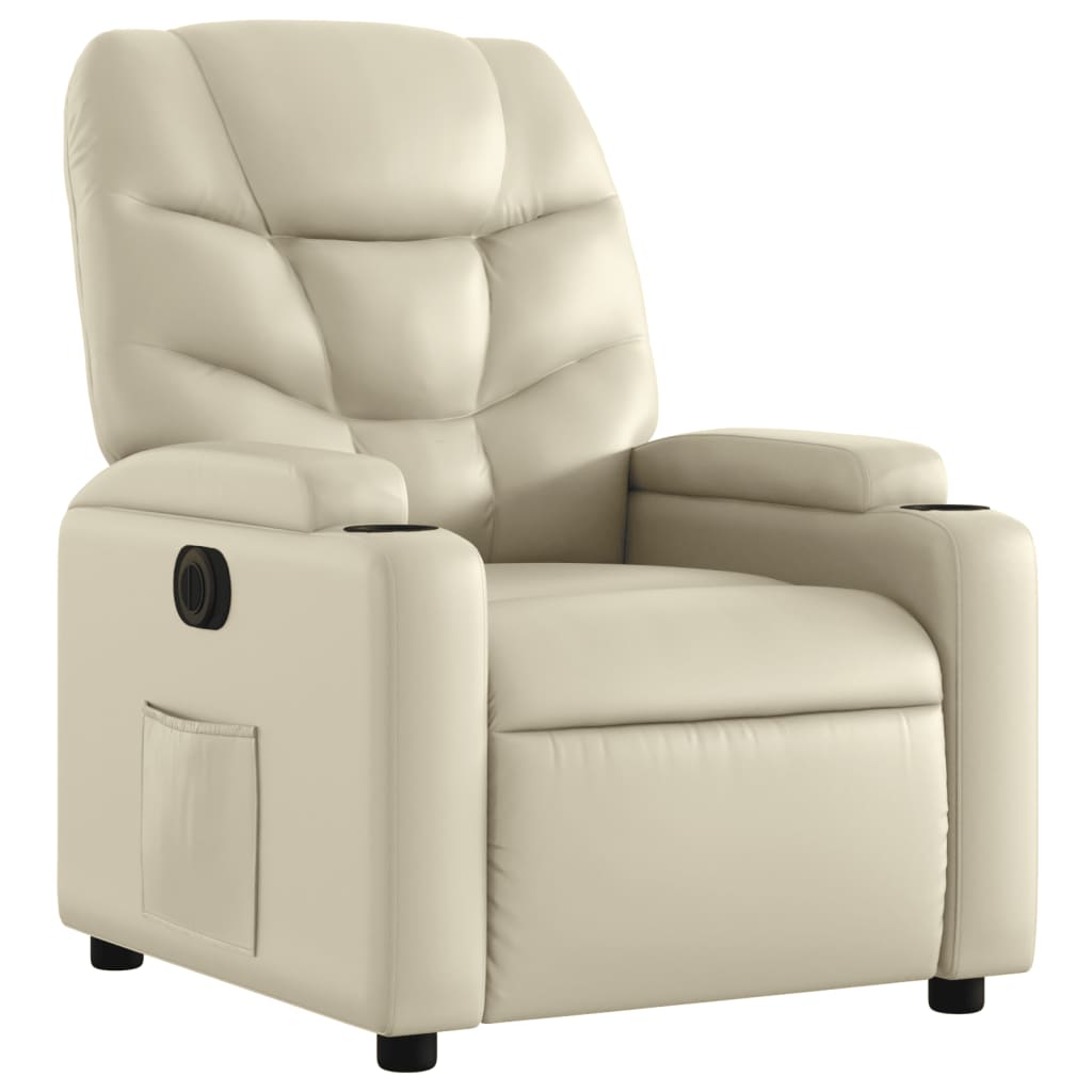vidaXL Fotoliu rabatabil electric, crem, piele ecologică