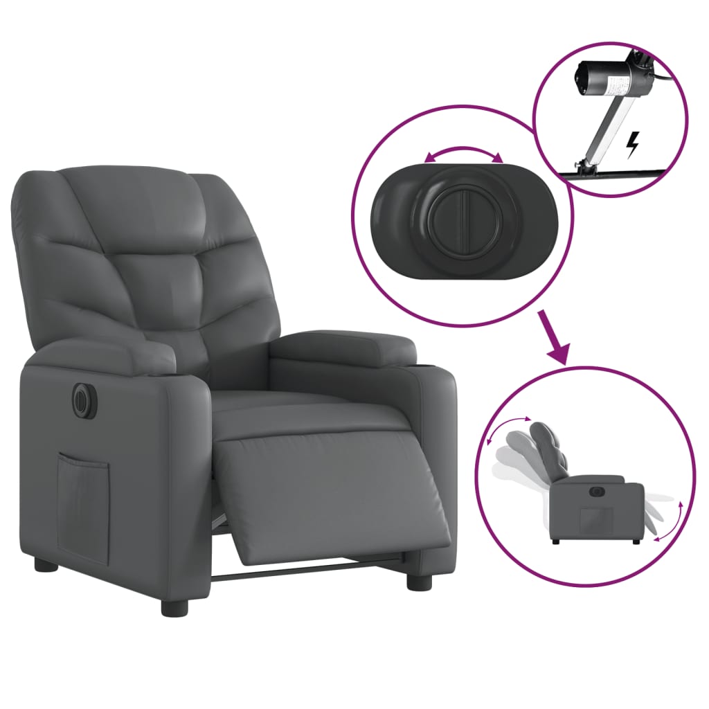 vidaXL Fotoliu rabatabil electric, gri, piele ecologică