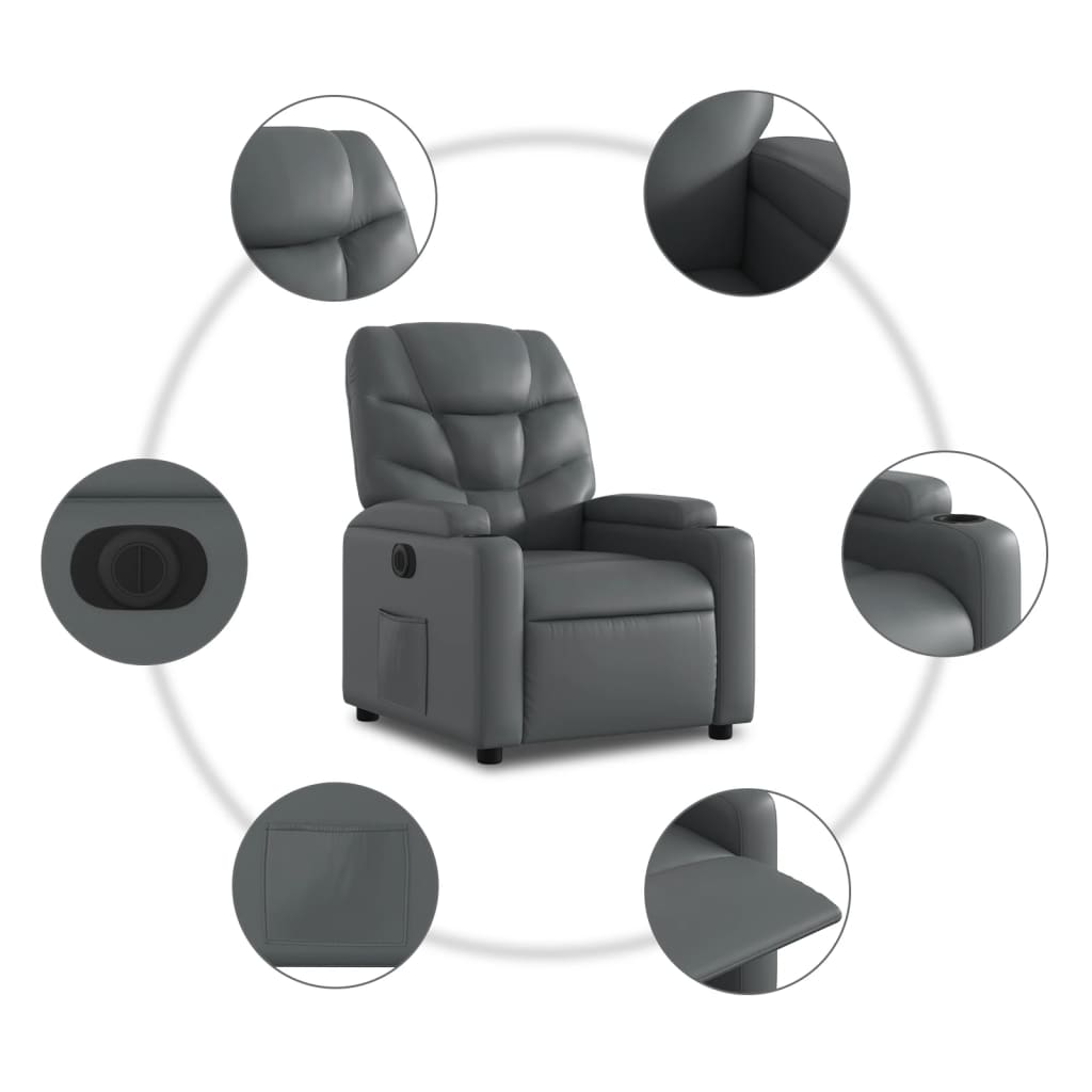 vidaXL Fotoliu rabatabil electric, gri, piele ecologică