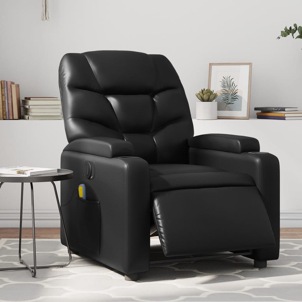 vidaXL Fotoliu electric de masaj rabatabil, negru, piele ecologică vidaXL Fotoliu electric de masaj rabatabil, negru, piele ecologică