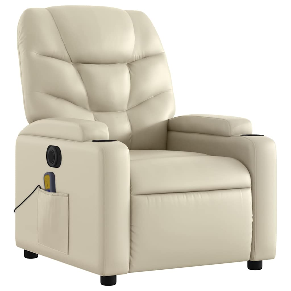 vidaXL Fotoliu electric de masaj rabatabil, crem, piele ecologică