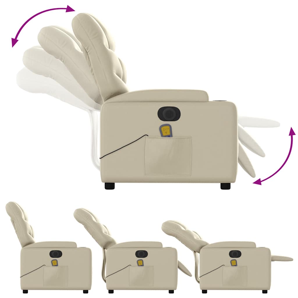 vidaXL Fotoliu electric de masaj rabatabil, crem, piele ecologică