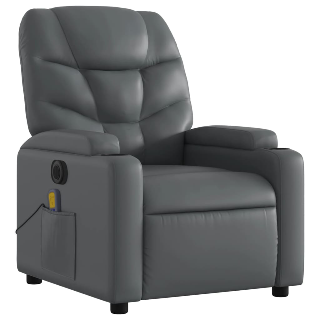 vidaXL Fotoliu de masaj electric rabatabil, gri, piele ecologică