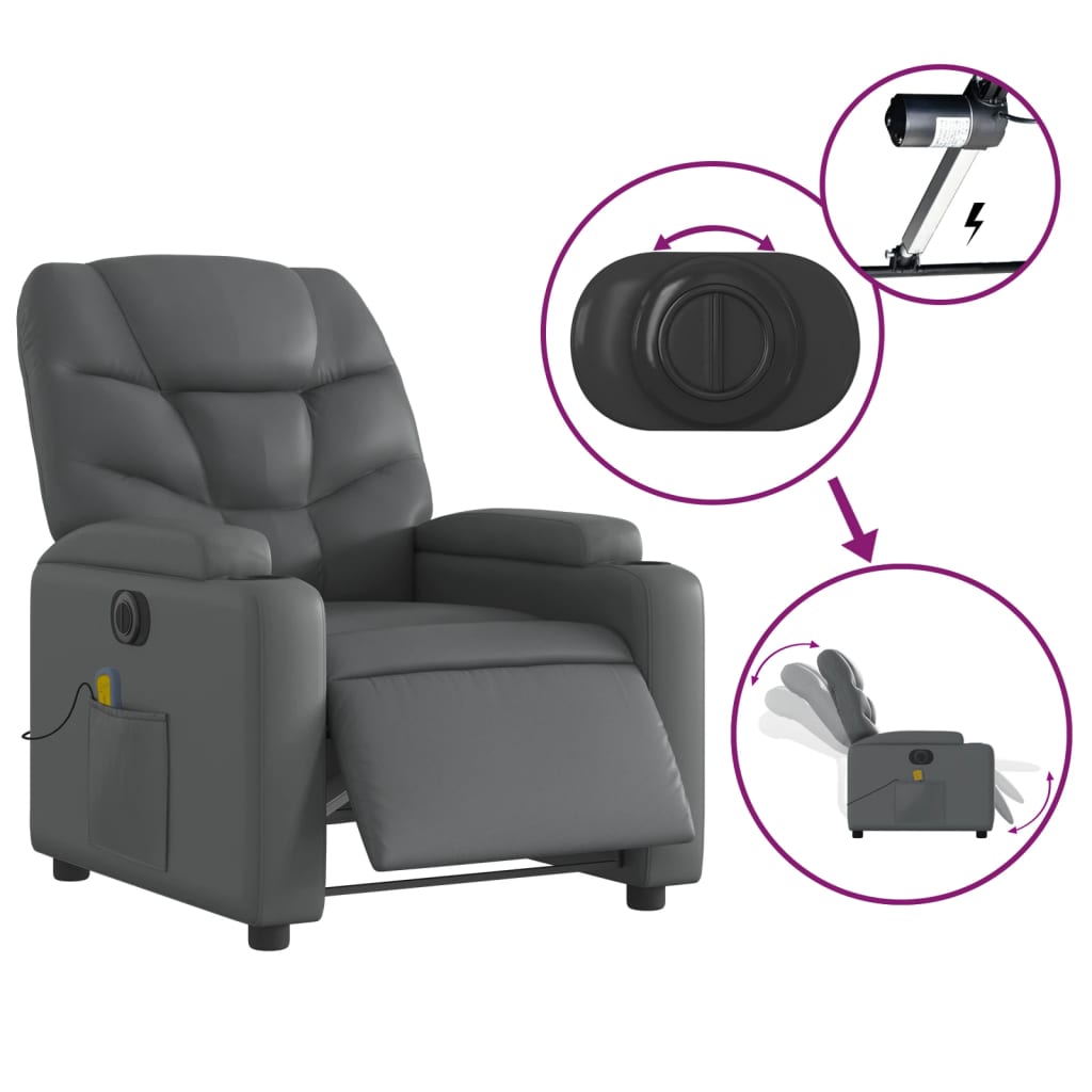 vidaXL Fotoliu de masaj electric rabatabil, gri, piele ecologică