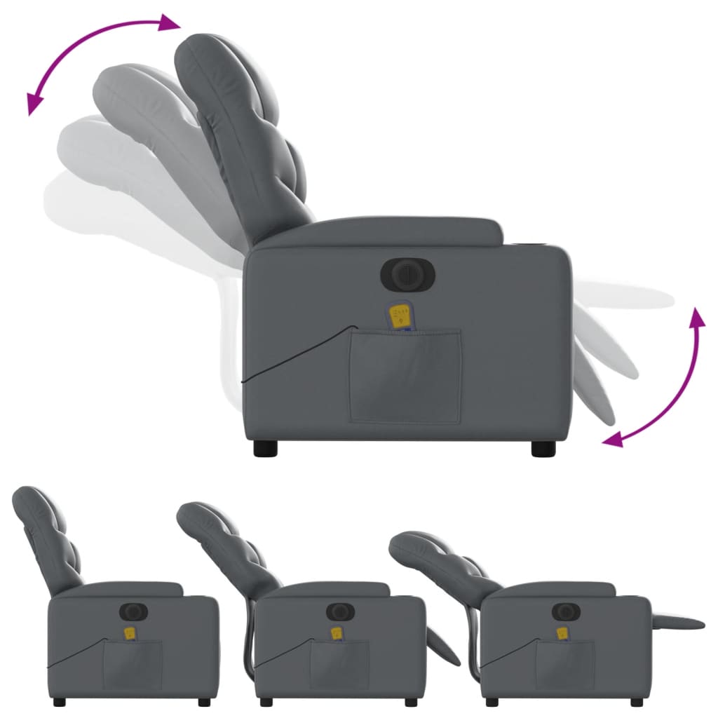 vidaXL Fotoliu de masaj electric rabatabil, gri, piele ecologică