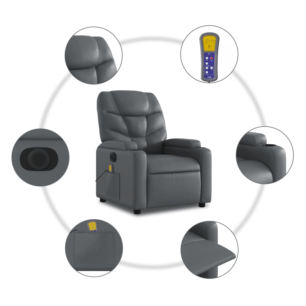vidaXL Fotoliu de masaj electric rabatabil, gri, piele ecologică