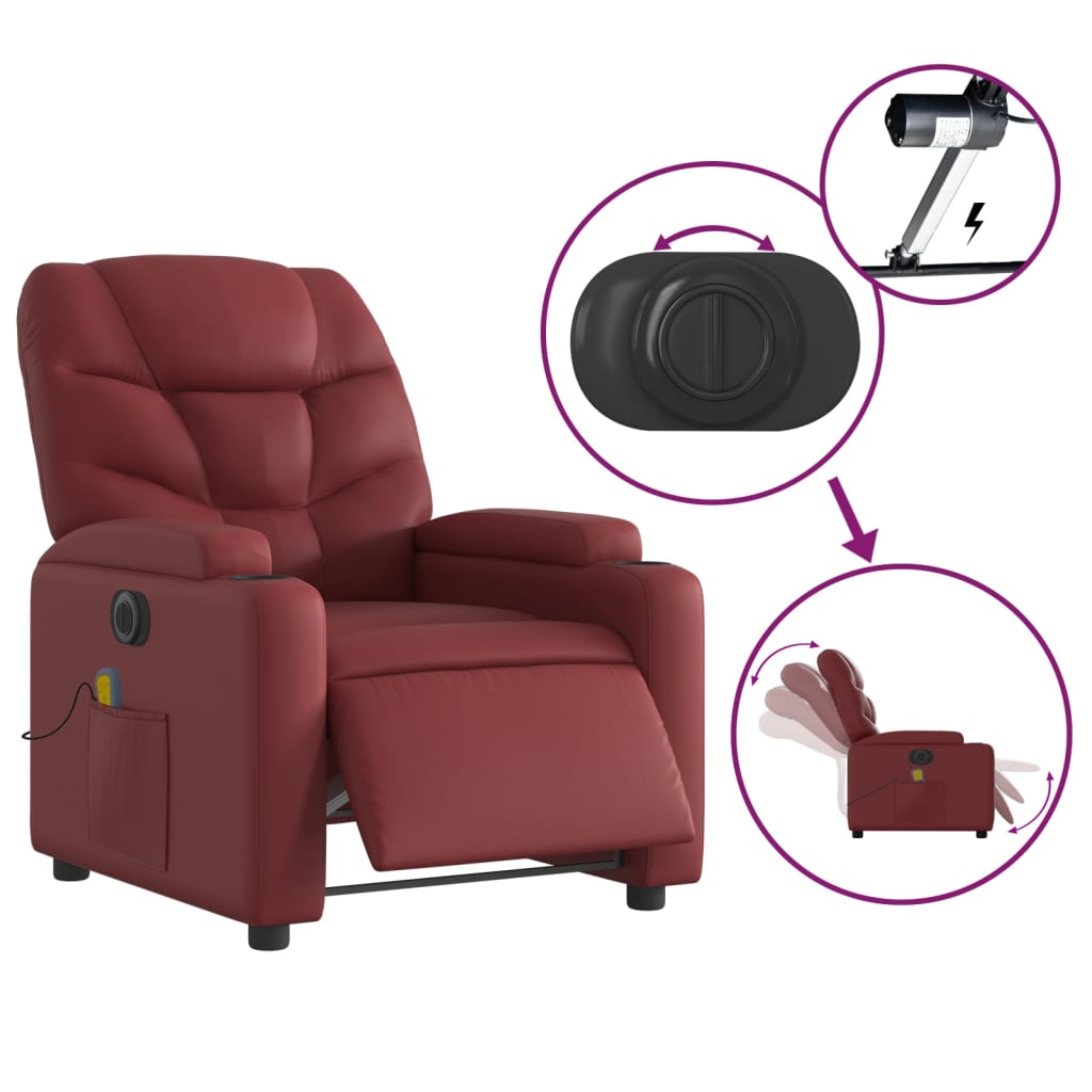 vidaXL Fotoliu de masaj electric rabatabil, roșu vin, piele ecologică