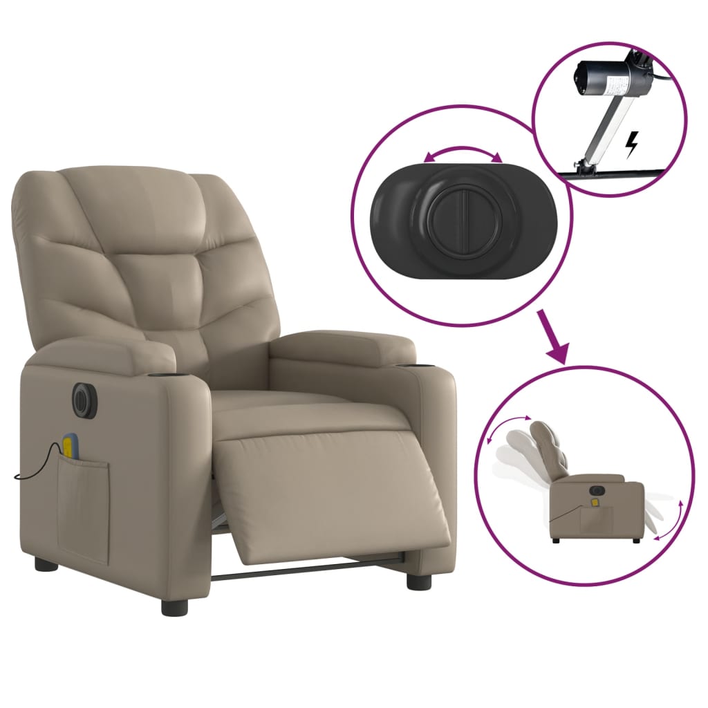 vidaXL Fotoliu electric masaj rabatabil, cappuccino, piele ecologică