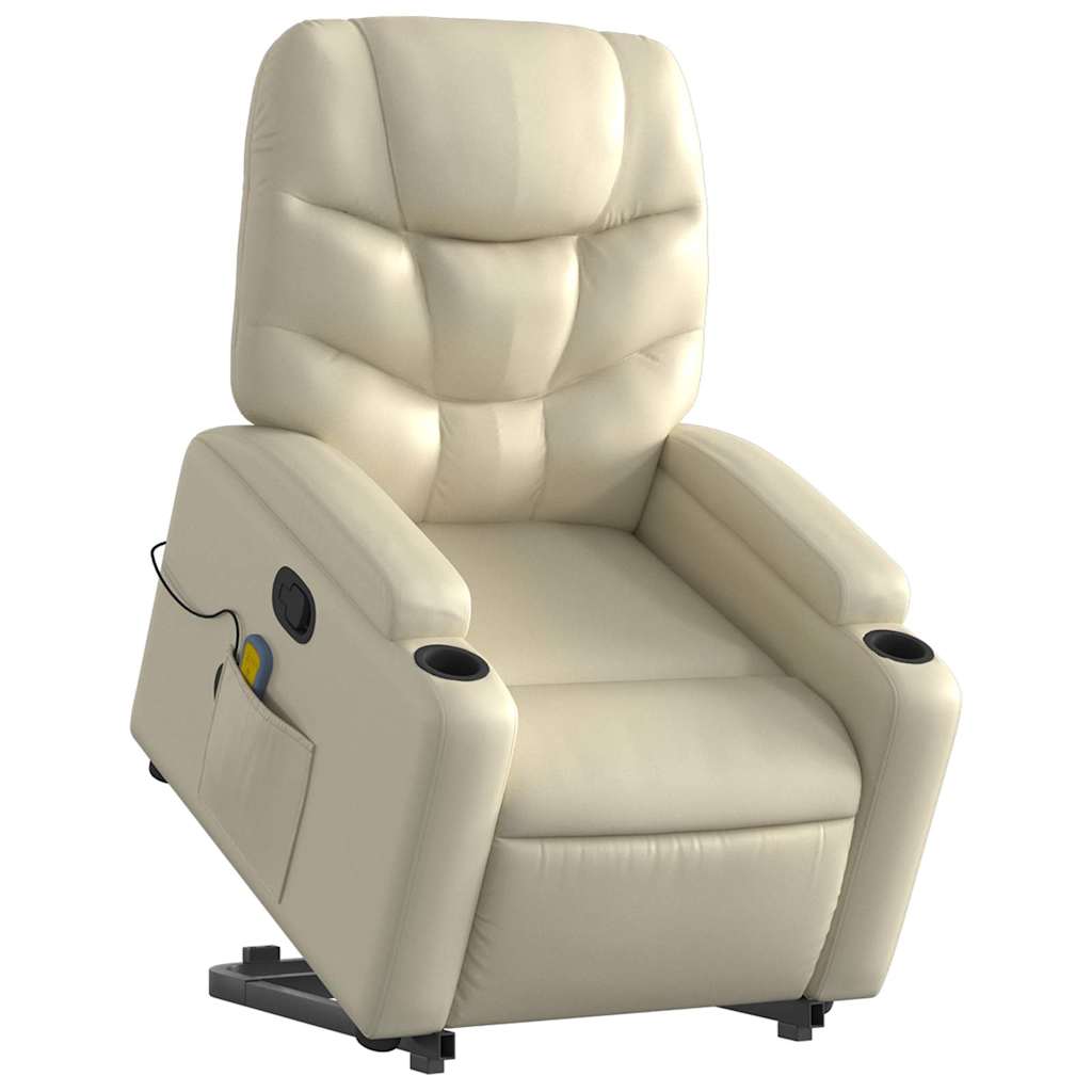 vidaXL Fotoliu rabatabil cu ridicare, crem, piele ecologică