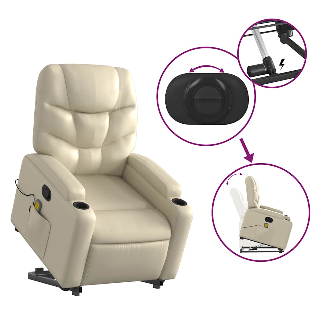 vidaXL Fotoliu rabatabil cu ridicare, crem, piele ecologică