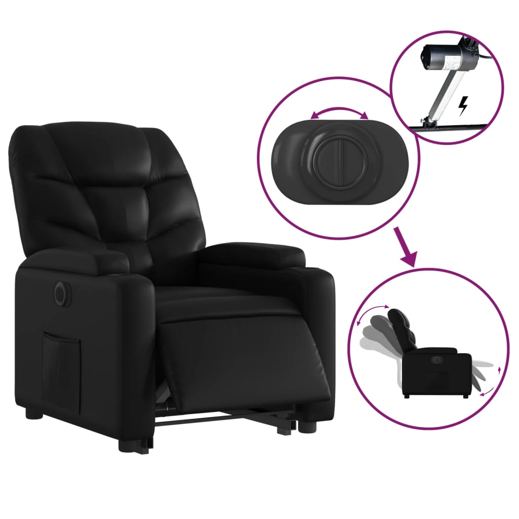 vidaXL Fotoliu rabatabil electric cu ridicare, negru, piele ecologică