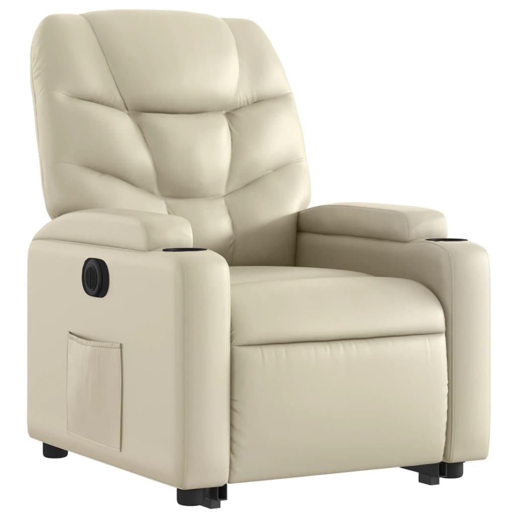 vidaXL Fotoliu rabatabil electric cu ridicare, crem, piele ecologică
