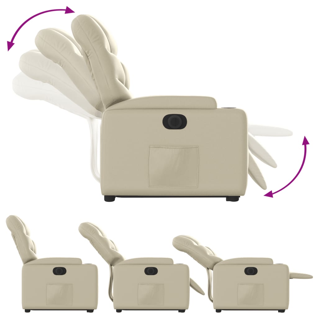 vidaXL Fotoliu rabatabil electric cu ridicare, crem, piele ecologică