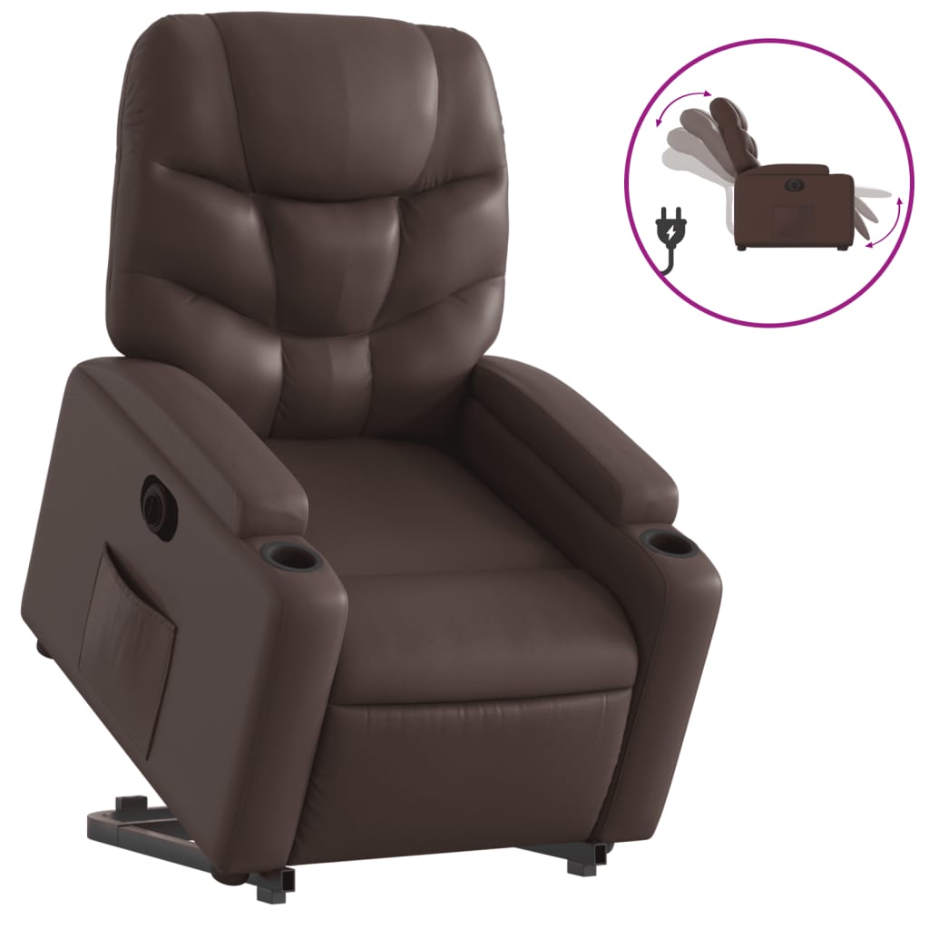 vidaXL Fotoliu rabatabil electric cu ridicare, maro, piele ecologică