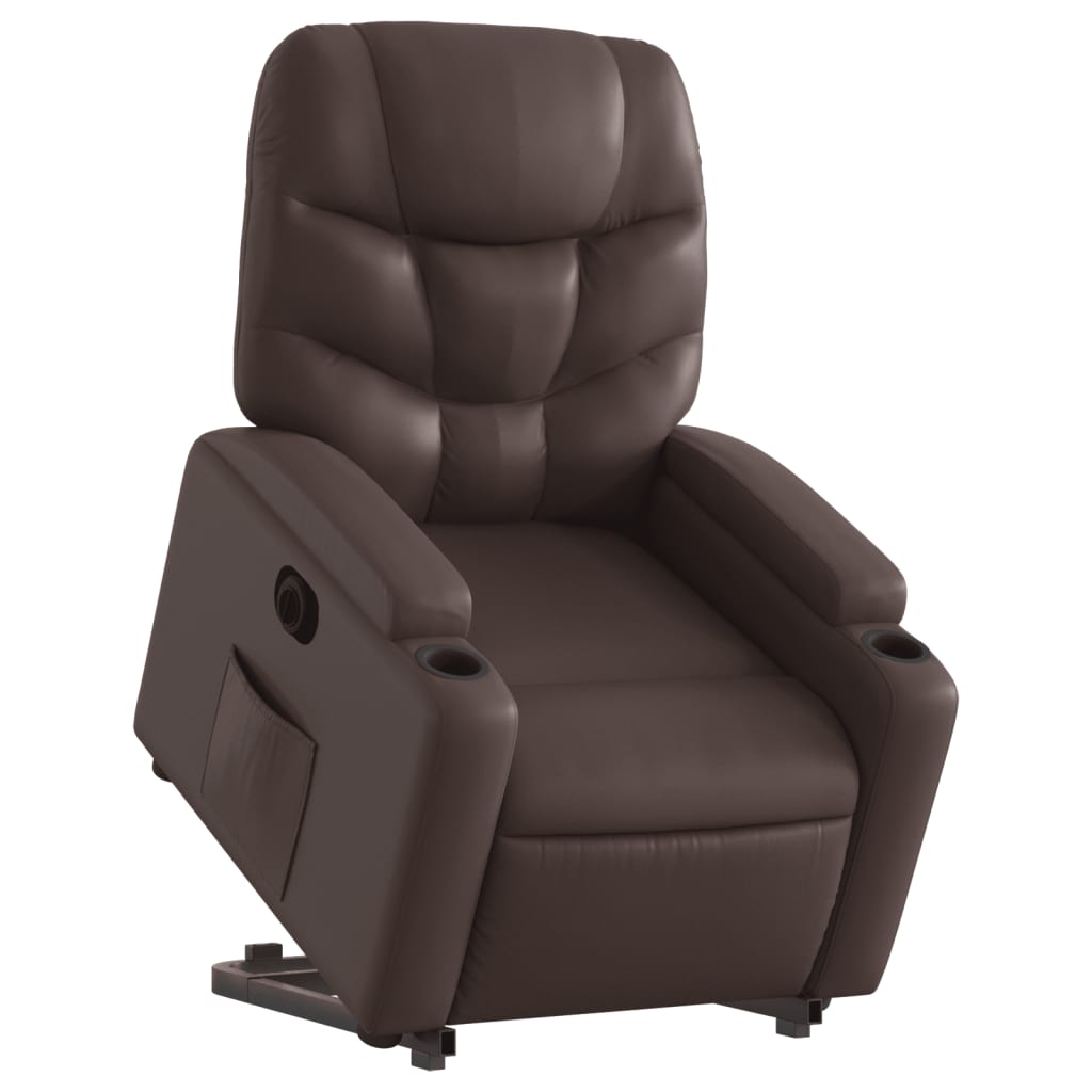 vidaXL Fotoliu rabatabil electric cu ridicare, maro, piele ecologică