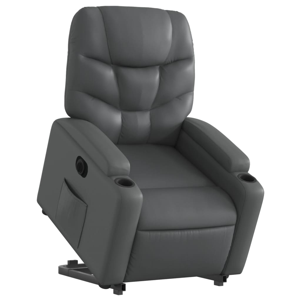 vidaXL Fotoliu rabatabil electric cu ridicare, gri, piele ecologică
