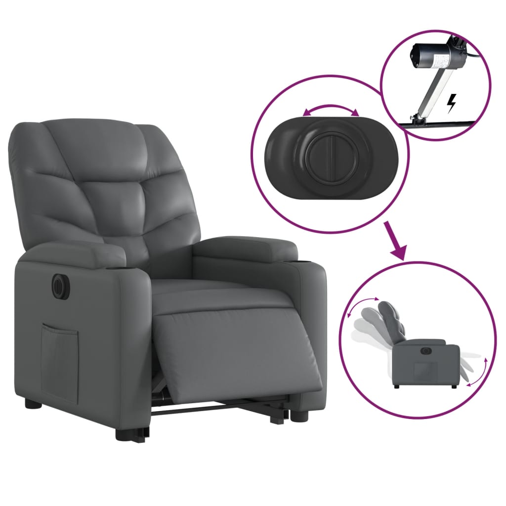 vidaXL Fotoliu rabatabil electric cu ridicare, gri, piele ecologică