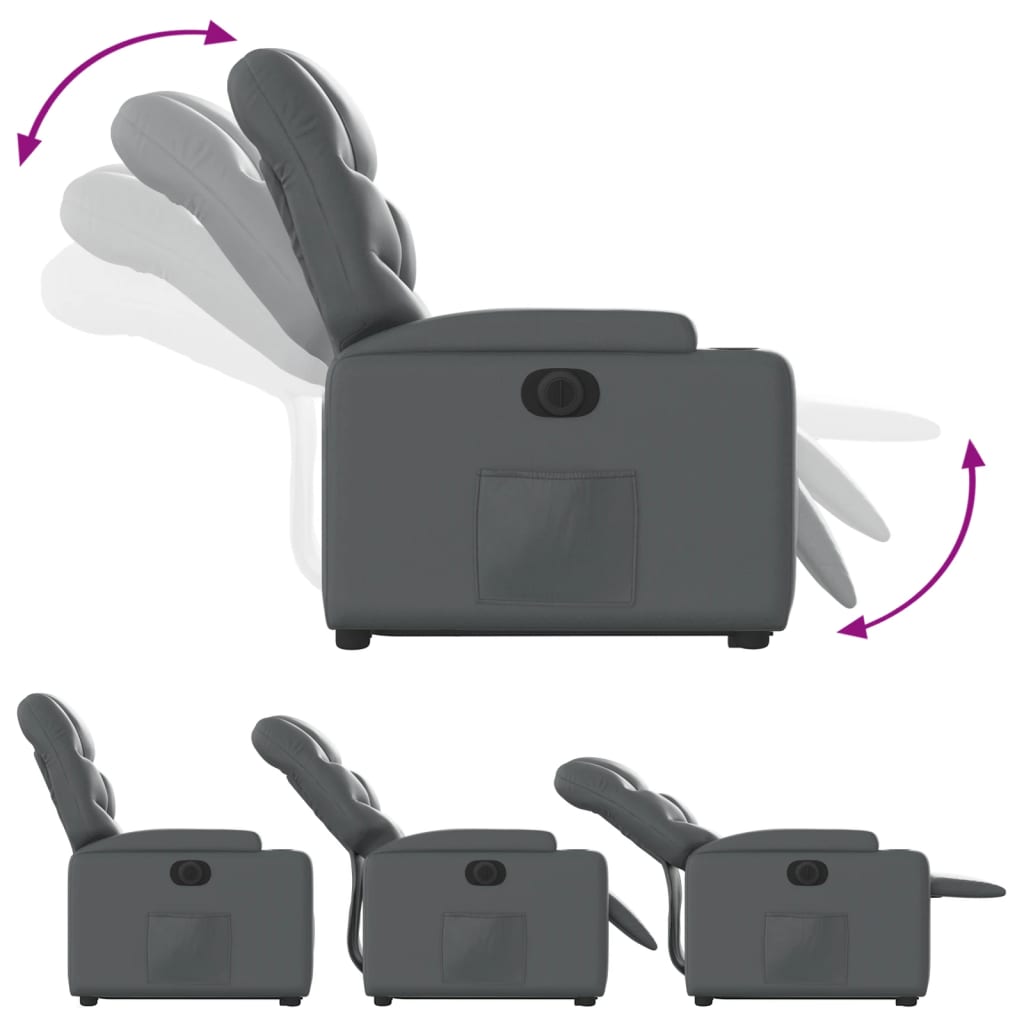 vidaXL Fotoliu rabatabil electric cu ridicare, gri, piele ecologică