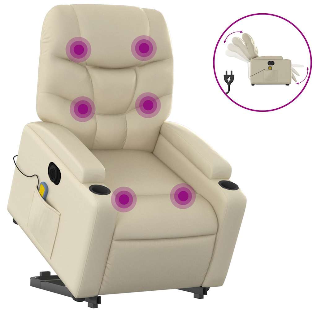 vidaXL Fotoliu electric masaj rabatabil cu ridicare, crem