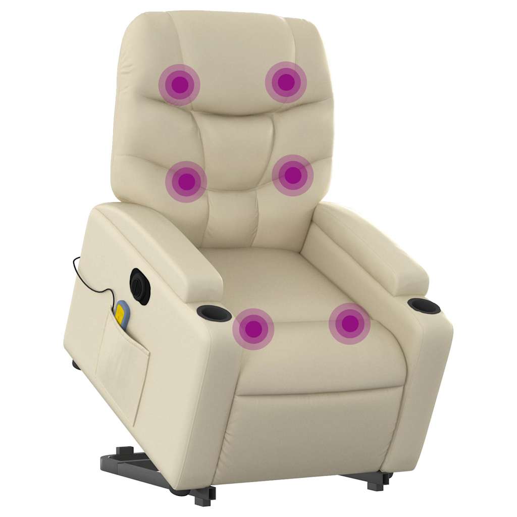 vidaXL Fotoliu electric masaj rabatabil cu ridicare, crem